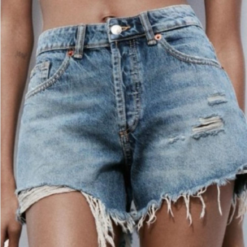 Zara Blue Jean Shorts with Vintage Distressed Look